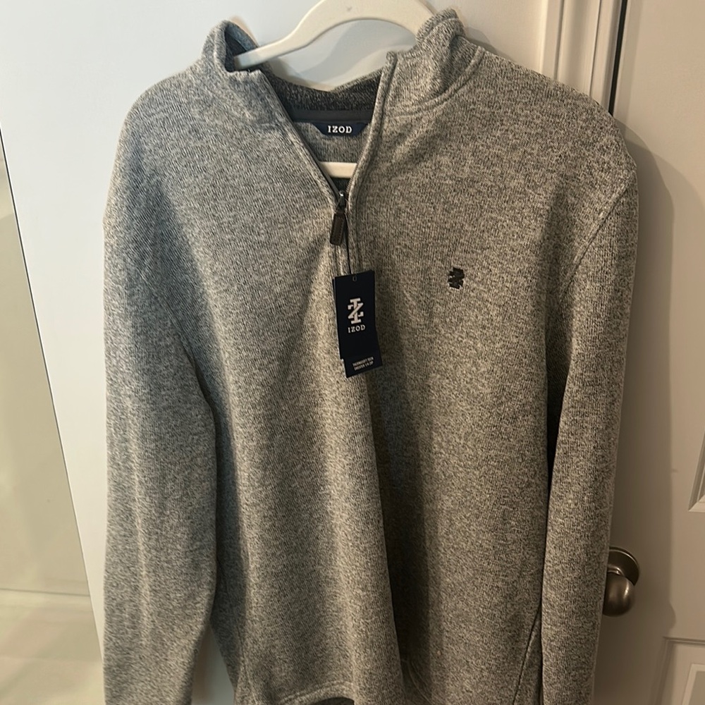 Izod Gray Zip Up Sweater Classic Style